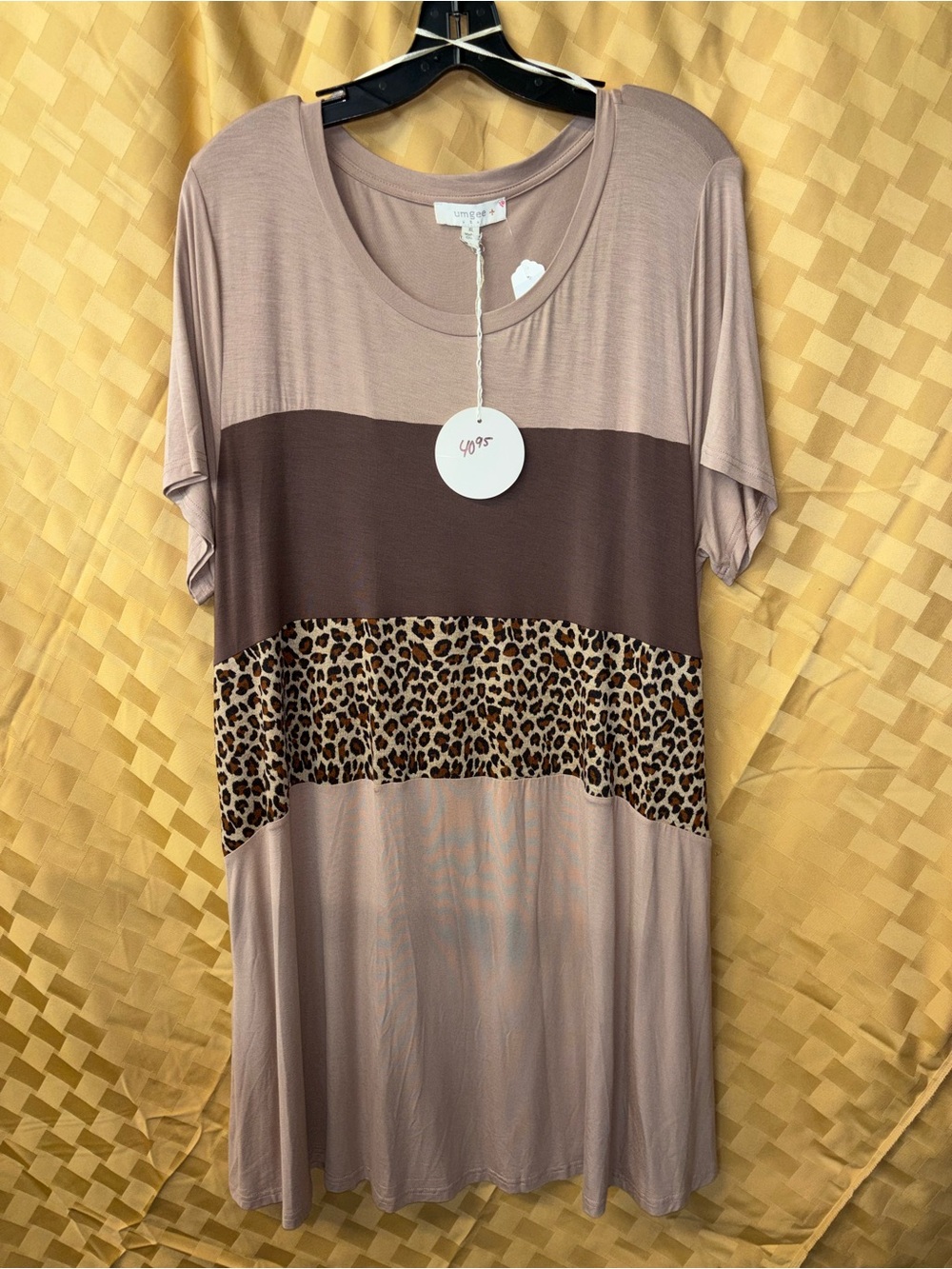 Umgee Taupe & Brown Colorblock Tunic with Leopard Panel